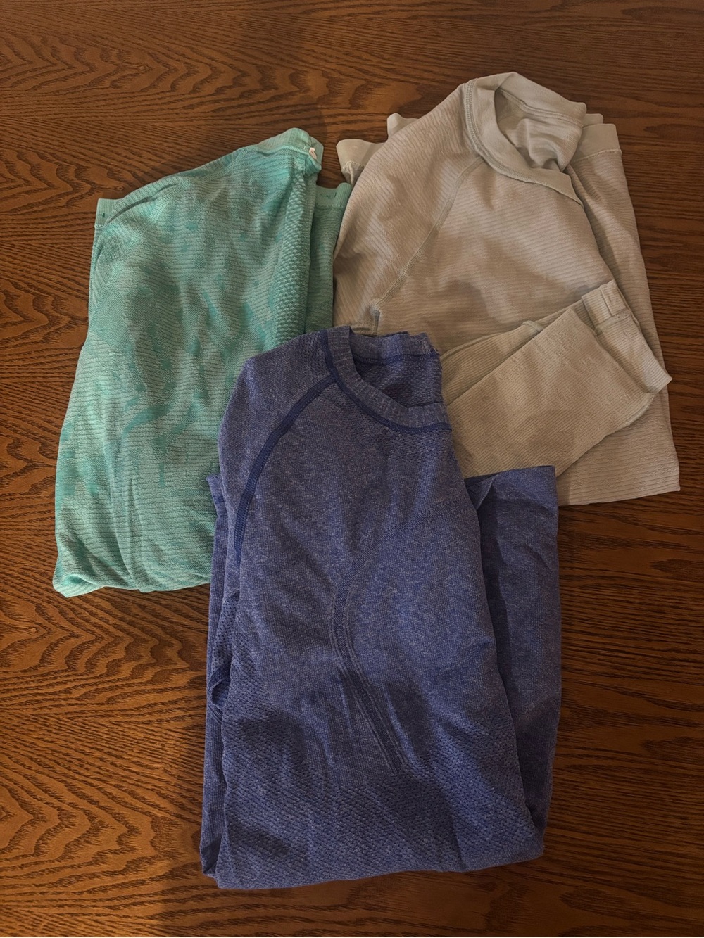 (3) Size 8, Lululemon Long-Sleeve Tops in Blue, Teal & Gray Blue- women’s